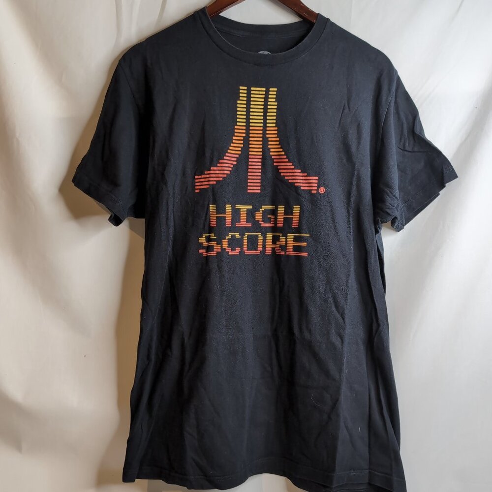 Atari Black T-Shirt HIGH SCORE Pixel Graphic Print 2015, Size Large